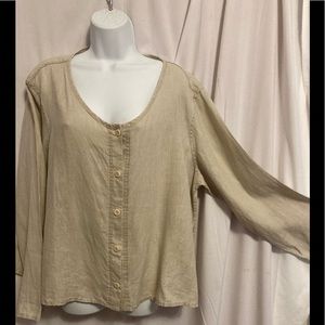 Flax 100% Fine Linen Med 24”chest25”length/ 21”sleeve tan/cream women’s